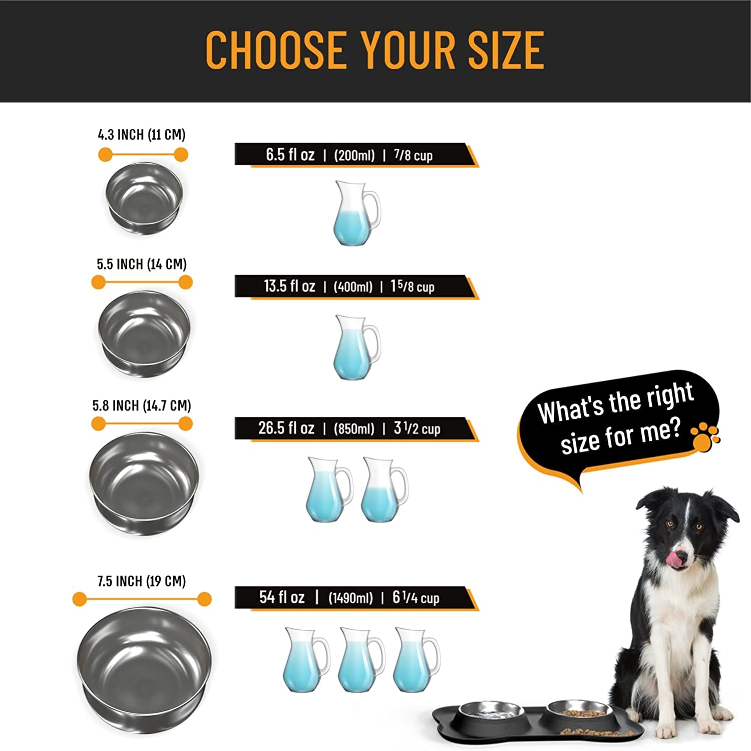 Dog Bowl Set, Stainless Steel No Spill Mess-Proof Food & Water Dog Food Bowls with Skid Resistant Silicone Mat, Dog Bowls Small Size Dog, Medium, & Large, Pet Puppy Bowls & Dog Dishes
