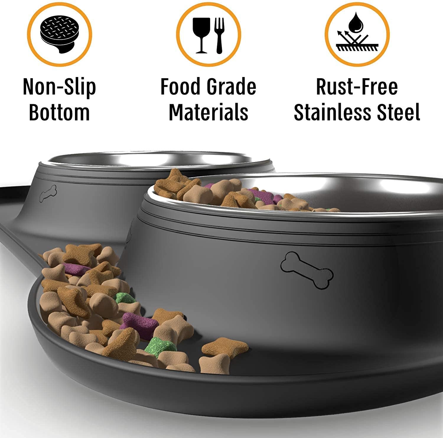 Dog Bowl Set, Stainless Steel No Spill Mess-Proof Food & Water Dog Food Bowls with Skid Resistant Silicone Mat, Dog Bowls Small Size Dog, Medium, & Large, Pet Puppy Bowls & Dog Dishes