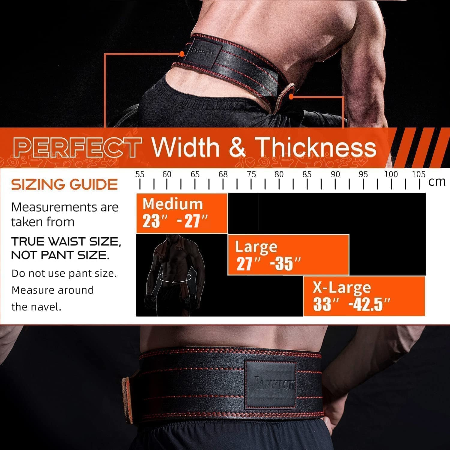 Genuine Leather Weight Lifting Belt (4 Inches Wide) Lower Back Support and Injury Prevention for Gym Fitness Workout Cross Training for Men Women - Squat Deadlift up to 800 Lbs