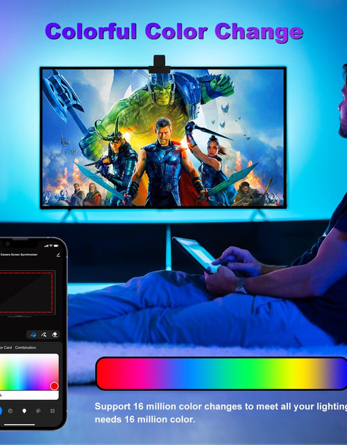 Load image into Gallery viewer, TV LED Backlights with Camera, 16.4Ft RGBIC Wifi TV Backlights for 55-77 Inch Tvs PC, App Control, Video &amp; Music Sync TV Lights, Scene Mode, TV LED Strip Lights for Gaming &amp; Movies

