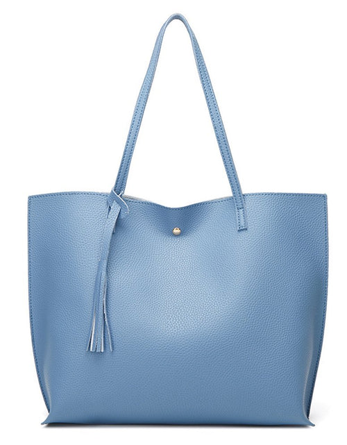 Load image into Gallery viewer, Tassel Tote Leather Bag for Women, Ladies Large Capacity Fashion Shoulder Handbag Bag Purses Satchel Messenger Bags for Woman Work Shopping - Light Blue
