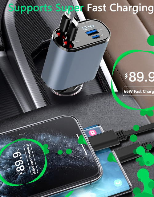 Load image into Gallery viewer, 2023 New Retractable Car Charger 4 In1 Fast Car Phone Charger 66W Retractable Cables (2.6Ft) and 2 USB Ports Car Charger Adapter
